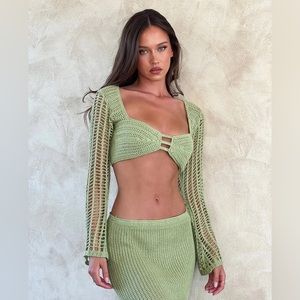 Tiger Mist Macauley Top - Green Knit crop top